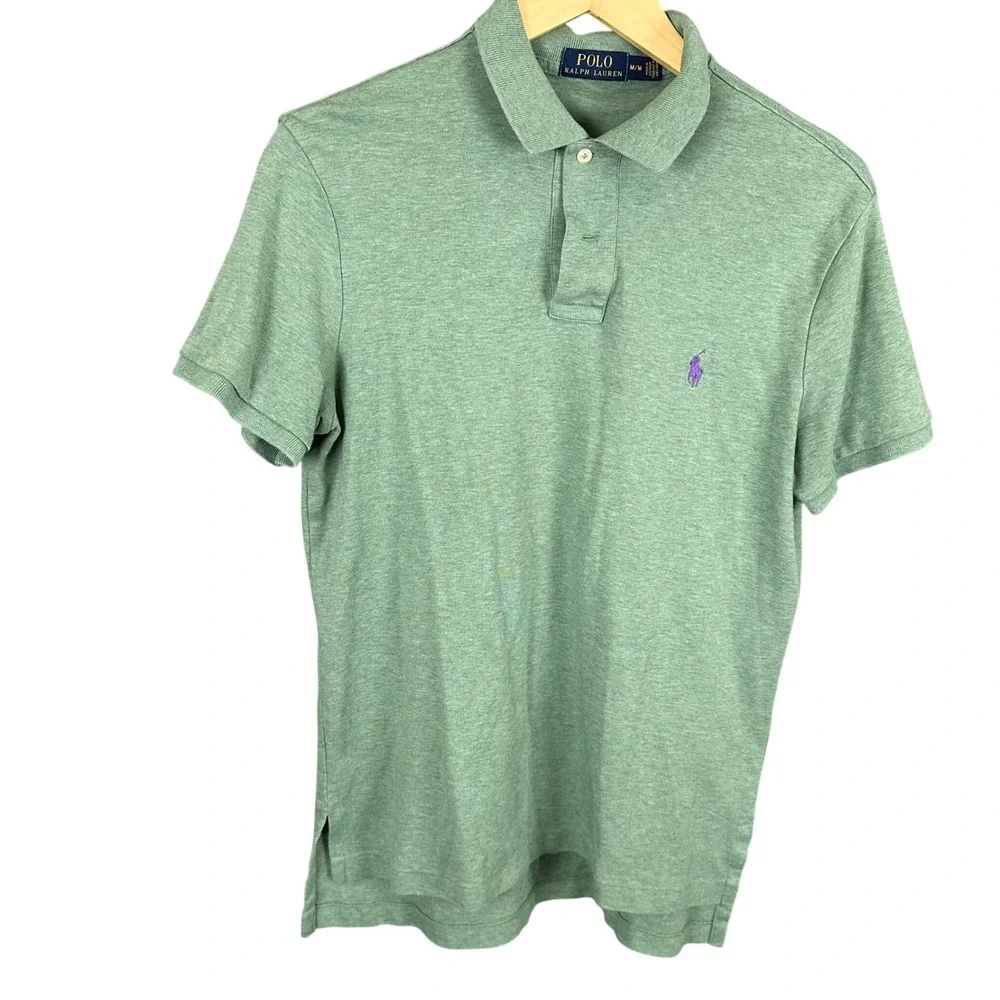 Polo Ralph Lauren Mens Heather Green Short Sleeve Polo Shirt Purple Pony Size M